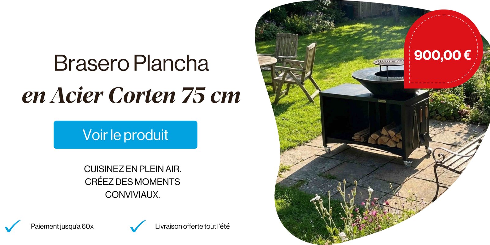 Brasero Brasinox Fiesta Plancha Rectangulaire Island ⌀75 cm